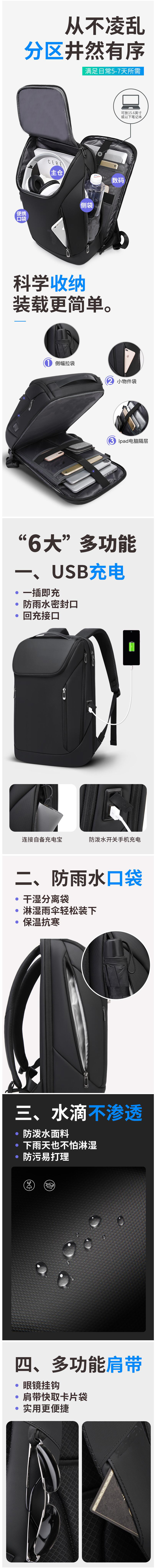 大容量多功能USB商務雙肩背包定制